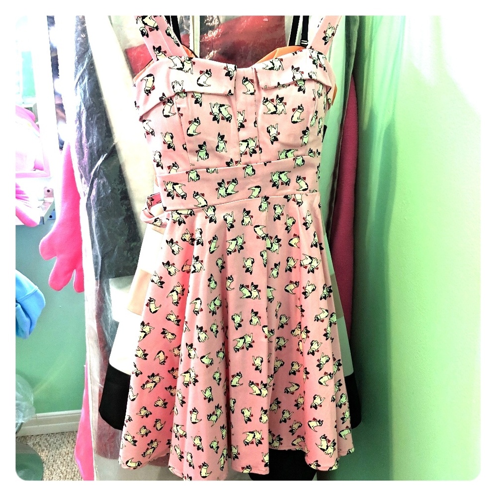 Cute pink Boston terrier Frenchie dog pinup dress